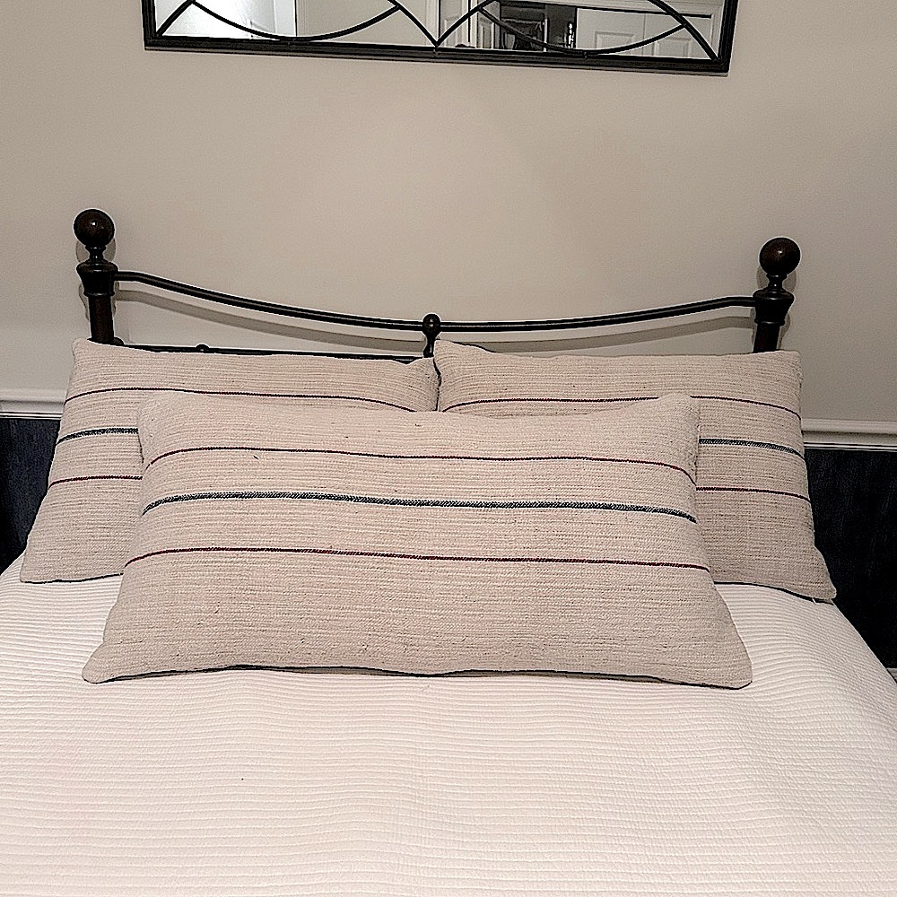 Elegant Beige and Red Striped Pillow